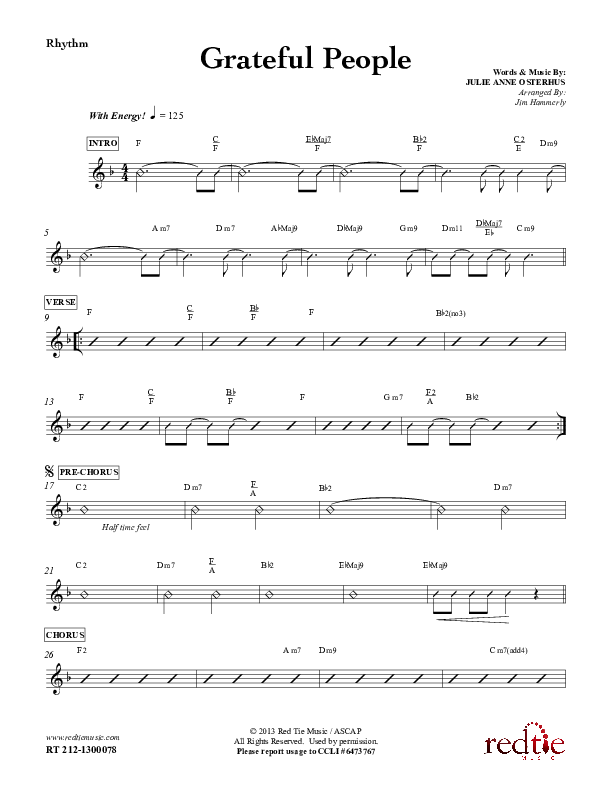 Grateful People  Rhythm Chart (Red Tie Music)