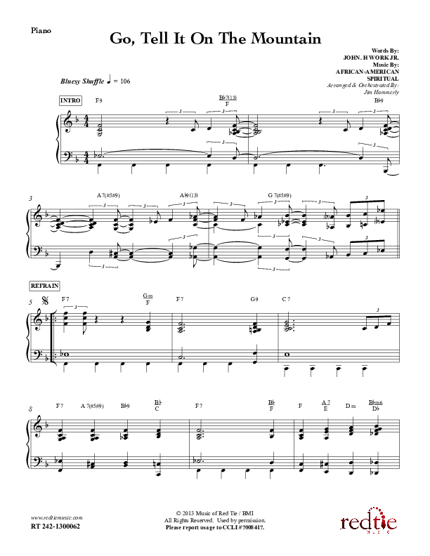 Go Tell It On The Mountain Piano Sheet (Red Tie Music)
