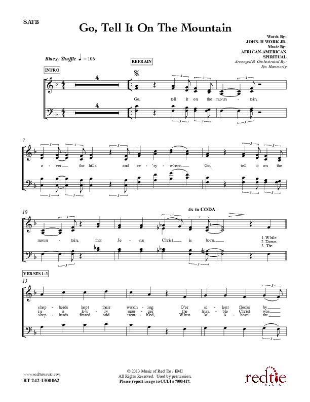 Go Tell It On The Mountain Piano/Vocal (SATB) (Red Tie Music)