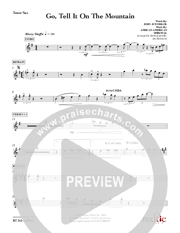 Go Tell It On The Mountain Tenor Sax 2 (Red Tie Music)