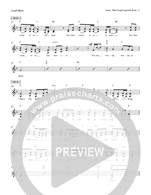 Come Thou Long Expected Jesus (You Have Come To Us) Lead Sheet (Red Tie Music)