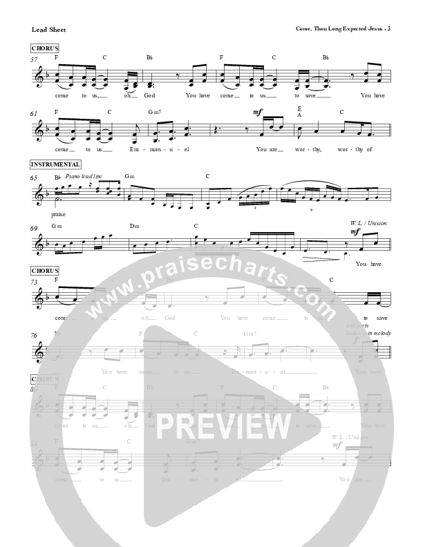 Come Thou Long Expected Jesus (You Have Come To Us) Lead Sheet (Red Tie Music)