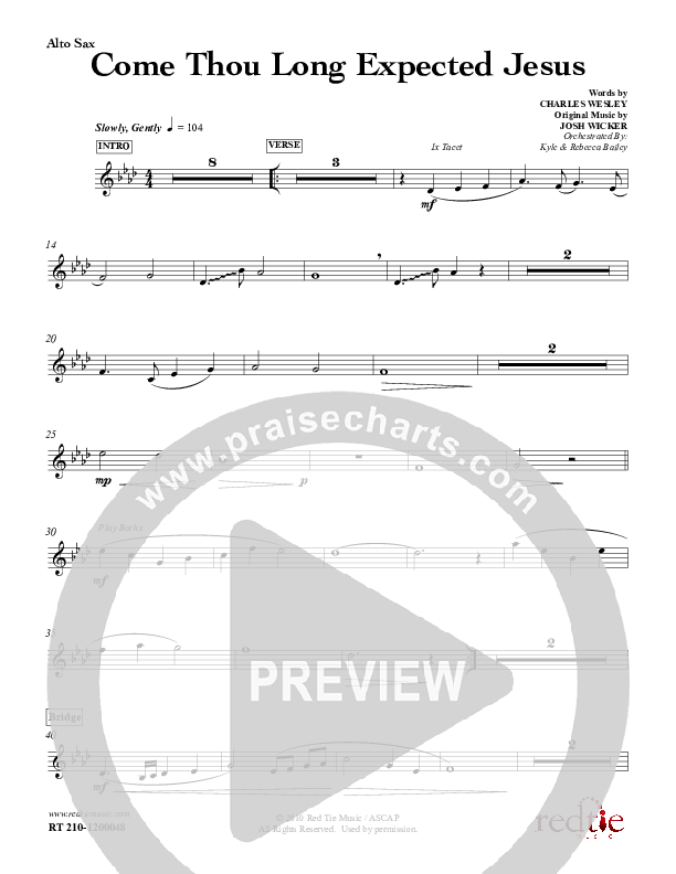 Come Thou Long Expected Jesus Alto Sax (Red Tie Music)