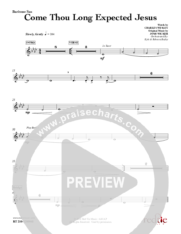Come Thou Long Expected Jesus Bari Sax (Red Tie Music)