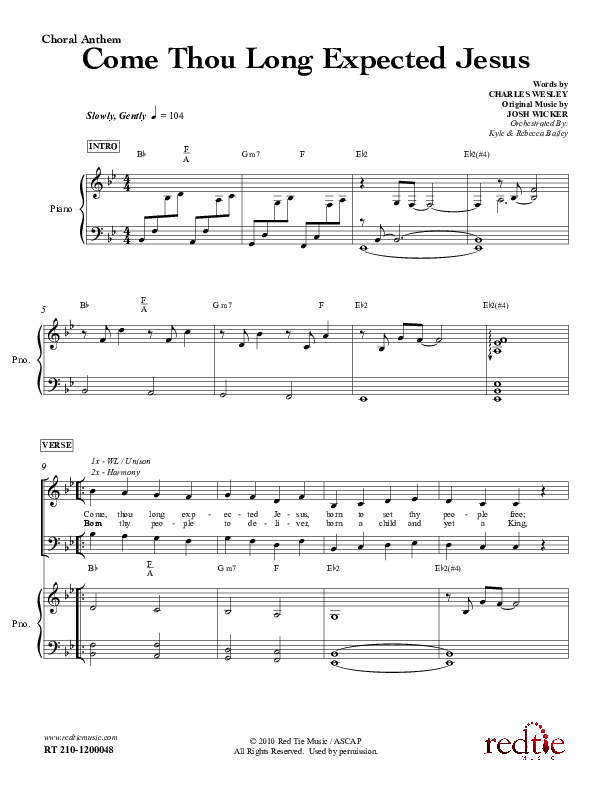 Come Thou Long Expected Jesus Choir Sheet (SATB) (Red Tie Music)