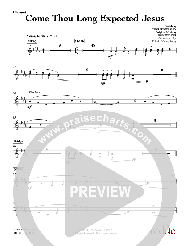 Come Thou Long Expected Jesus Clarinet (Red Tie Music)