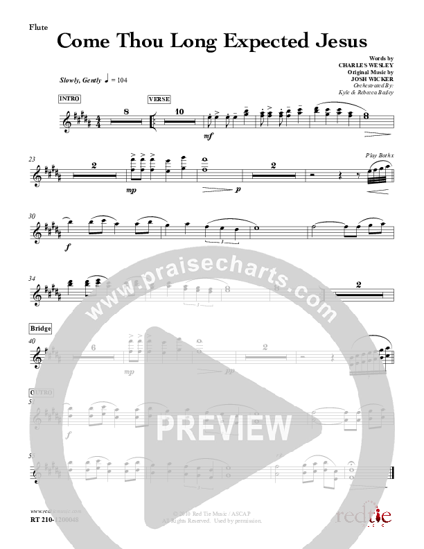 Come Thou Long Expected Jesus Flute (Red Tie Music)