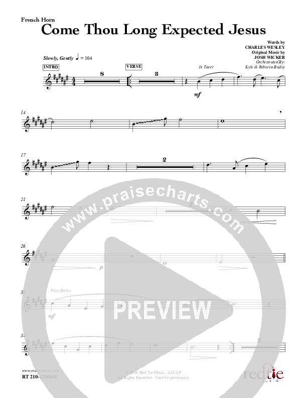 Come Thou Long Expected Jesus French Horn (Red Tie Music)