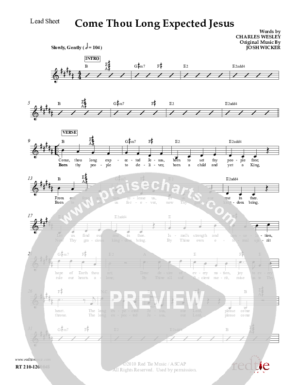 Come Thou Long Expected Jesus Lead Sheet (Red Tie Music)