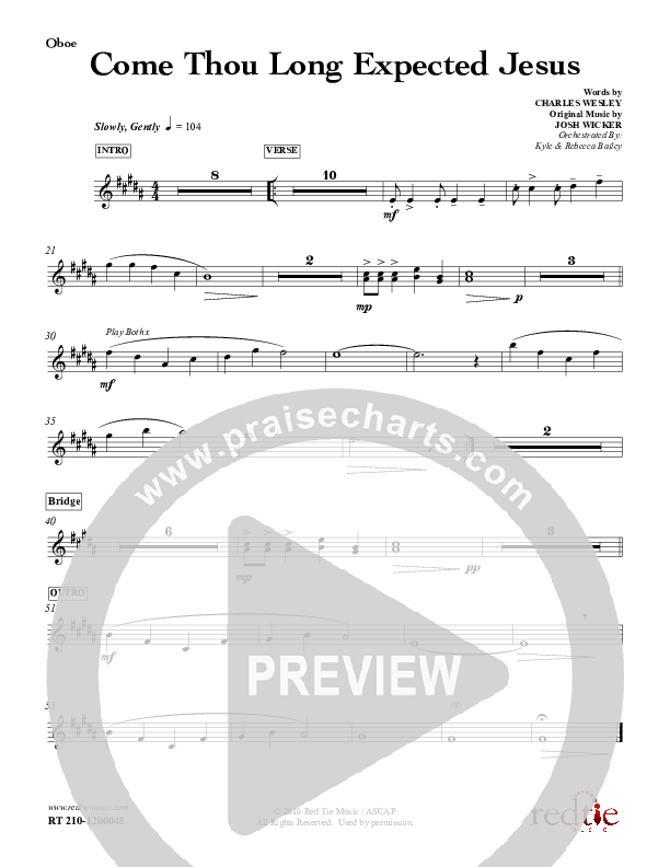 Come Thou Long Expected Jesus Oboe (Red Tie Music)
