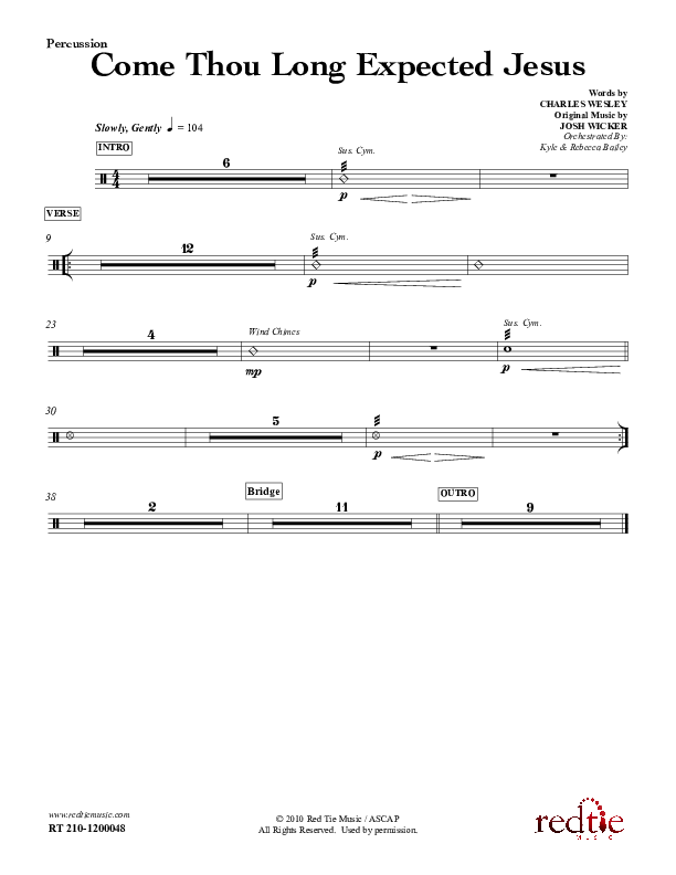 Come Thou Long Expected Jesus Percussion (Red Tie Music)