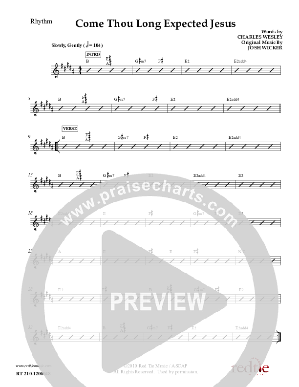 Come Thou Long Expected Jesus Rhythm Chart (Red Tie Music)
