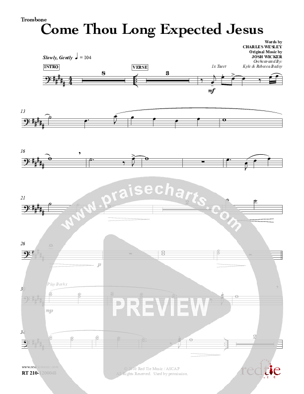 Come Thou Long Expected Jesus Trombone (Red Tie Music)
