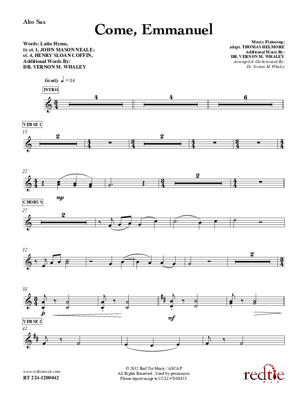 Come Emmanuel Alto Sax (Red Tie Music)