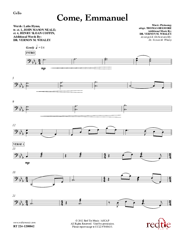 Come Emmanuel Cello (Red Tie Music)