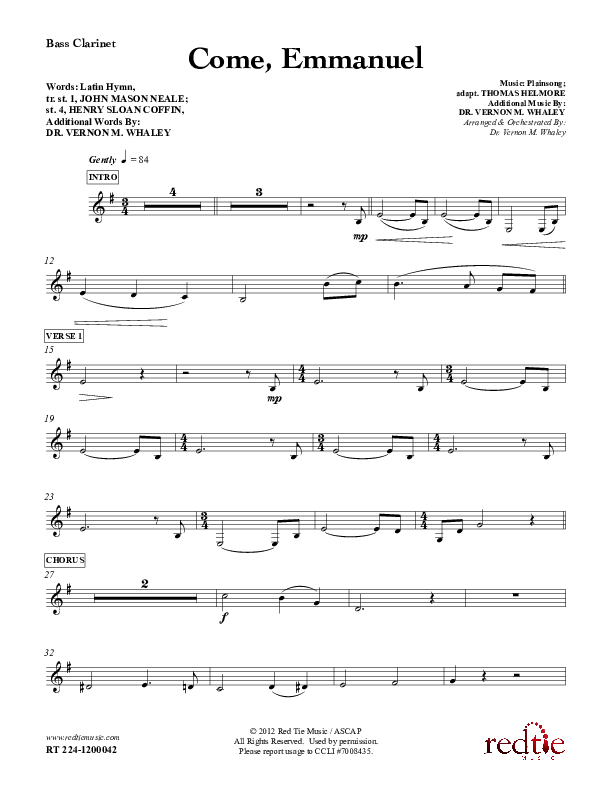 Come Emmanuel Clarinet 3 (Red Tie Music)