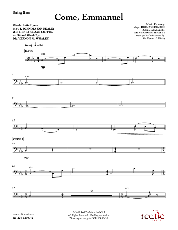 Come Emmanuel Double Bass (Red Tie Music)