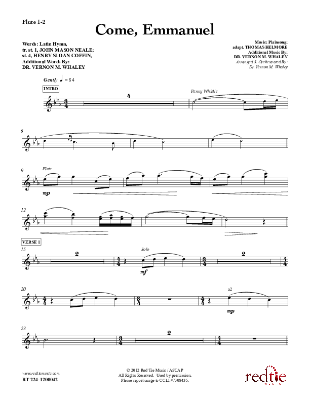 Come Emmanuel Flute 1/2 (Red Tie Music)