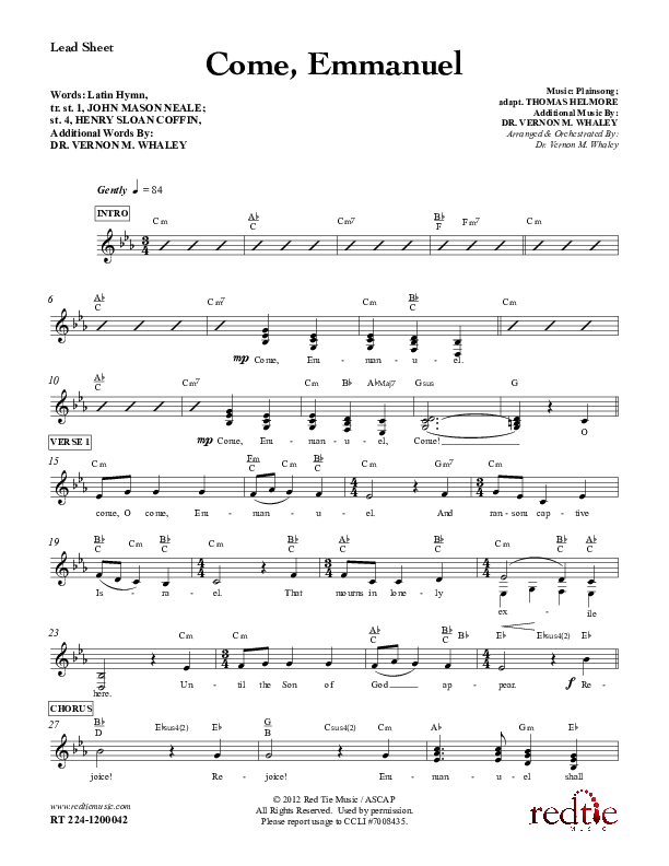 Come Emmanuel Lead Sheet (Red Tie Music)