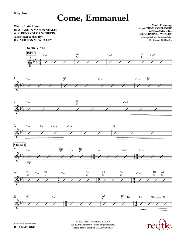Come Emmanuel Rhythm Chart (Red Tie Music)