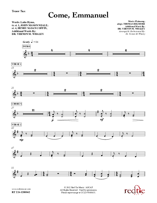 Come Emmanuel Tenor Sax 2 (Red Tie Music)