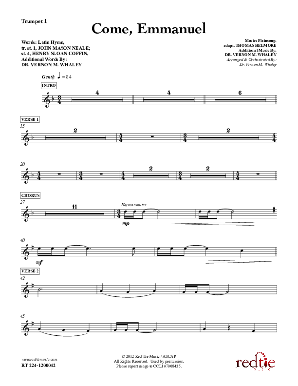 Come Emmanuel Trumpet 1 (Red Tie Music)