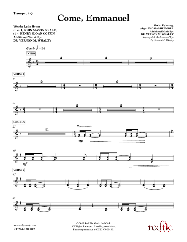 Come Emmanuel Trumpet 2/3 (Red Tie Music)