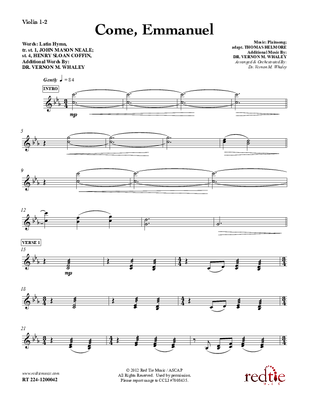 Come Emmanuel Violin 1/2 (Red Tie Music)