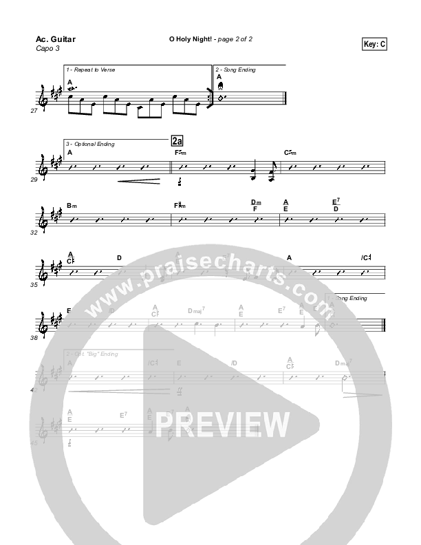 O Holy Night Acoustic Guitar (Traditional Carol / PraiseCharts)