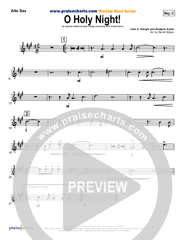 O Holy Night Alto Sax (Traditional Carol / PraiseCharts)
