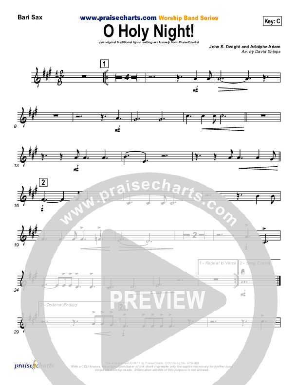 O Holy Night Bari Sax (Traditional Carol / PraiseCharts)