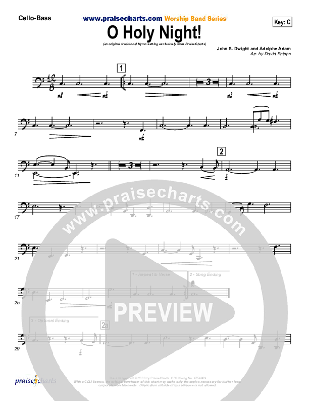 O Holy Night Cello/Bass (Traditional Carol / PraiseCharts)
