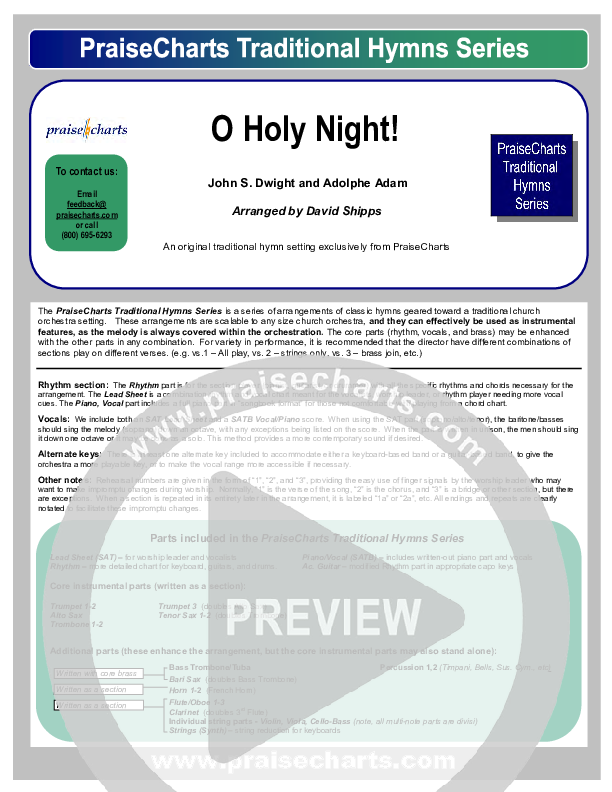 O Holy Night Orchestration (Traditional Carol / PraiseCharts)