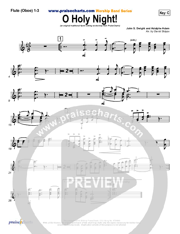 O Holy Night Flute/Oboe 1/2/3 (Traditional Carol / PraiseCharts)