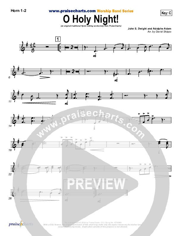O Holy Night French Horn 1/2 (Traditional Carol / PraiseCharts)