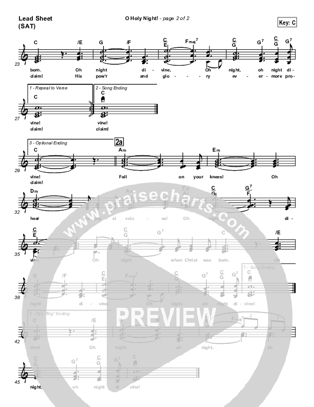 O Holy Night Lead Sheet (SAT) (Traditional Carol / PraiseCharts)