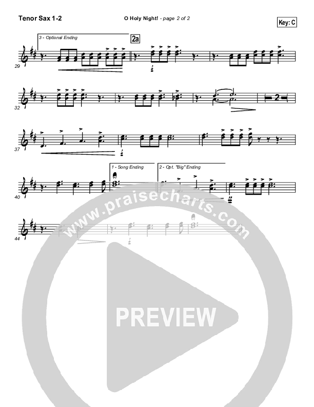 O Holy Night Tenor Sax 1/2 (Traditional Carol / PraiseCharts)
