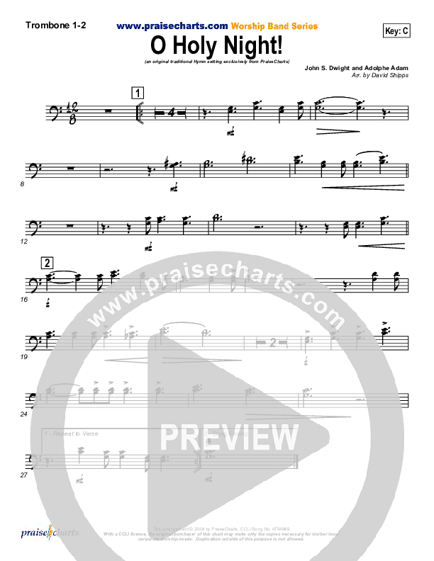 O Holy Night Trombone 1/2 (Traditional Carol / PraiseCharts)
