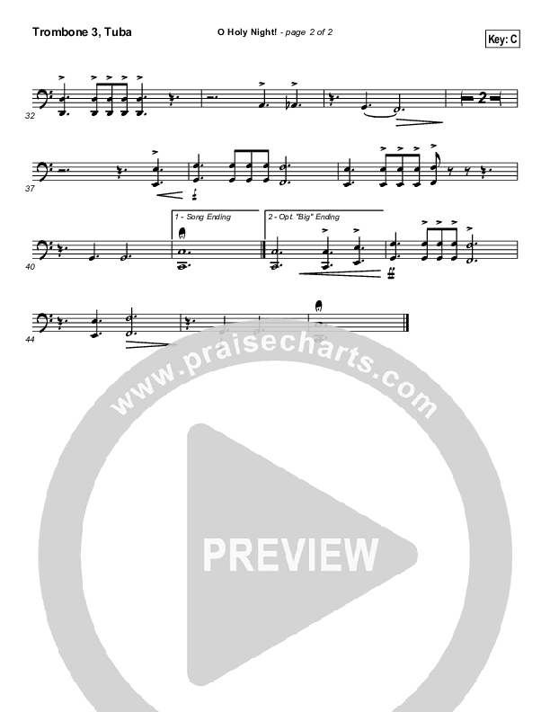 O Holy Night Trombone 3/Tuba (Traditional Carol / PraiseCharts)
