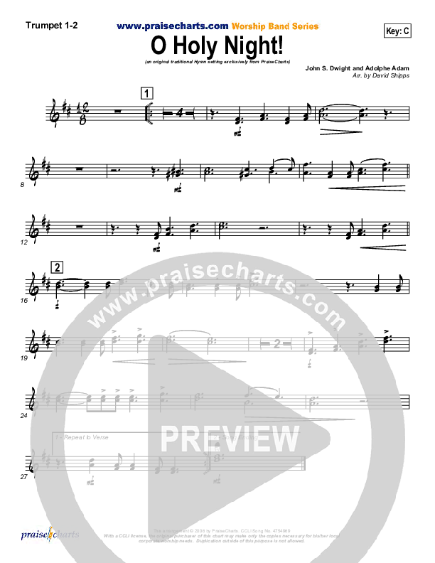 O Holy Night Trumpet 1,2 (Traditional Carol / PraiseCharts)