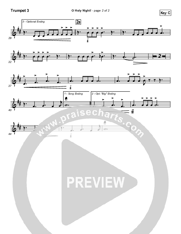 O Holy Night Trumpet 3 (Traditional Carol / PraiseCharts)