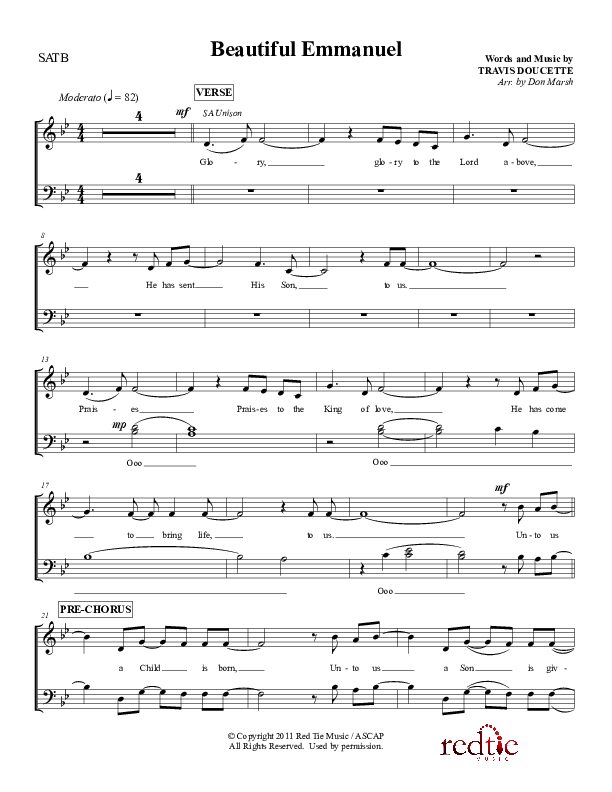 Beautiful Emmanuel Choir Vocals (SATB) (Red Tie Music)