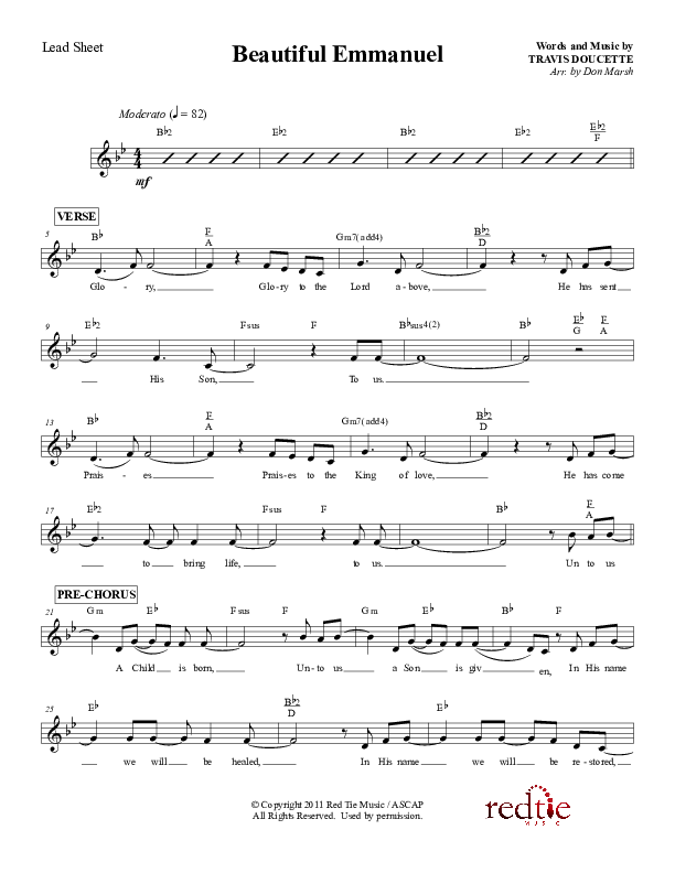 Beautiful Emmanuel Lead Sheet (Red Tie Music)