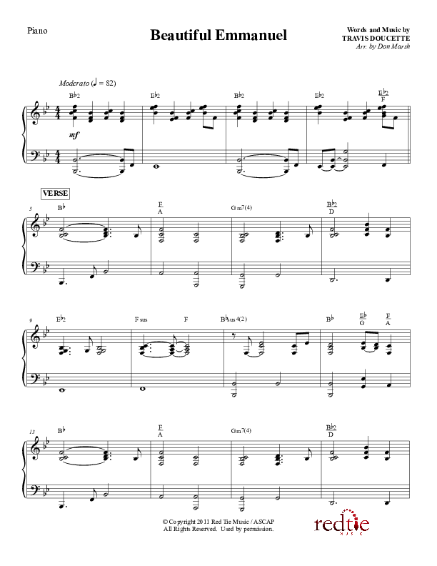 Beautiful Emmanuel Piano Sheet (Red Tie Music)