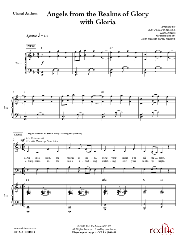 Angels From The Realms Of Glory with Gloria Choir Sheet (SATB) (Red Tie Music)