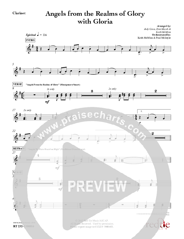 Angels From The Realms Of Glory with Gloria Clarinet (Red Tie Music)