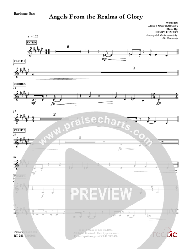 Angels From The Realms Of Glory Bari Sax (Red Tie Music)