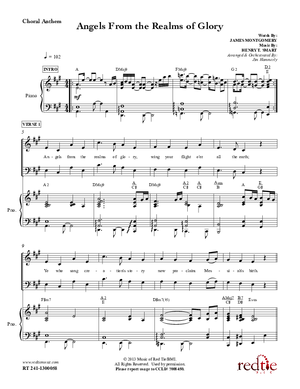 Angels From The Realms Of Glory Choir Sheet (SATB) (Red Tie Music)