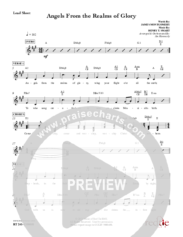 Angels From The Realms Of Glory Lead Sheet (Red Tie Music)