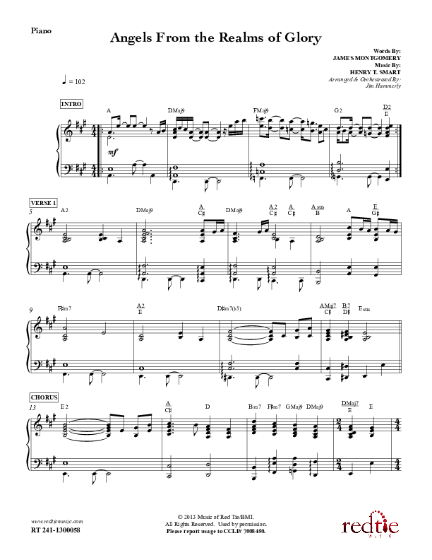 Angels From The Realms Of Glory Piano Sheet (Red Tie Music)